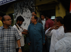 Leaving the campaign office in Jadavpur, 9 April.