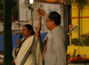 Chief Minister Mamata Banerjee and Sugata Bose at Sonarpur Rally 26 Apr 2014.